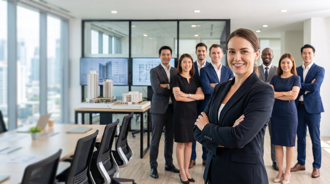 Commercial real estate team in modern property office