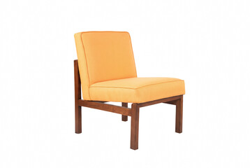 Fototapeta premium Mid Century Modern Orange Upholstered Lounge Chair with Wooden Frame