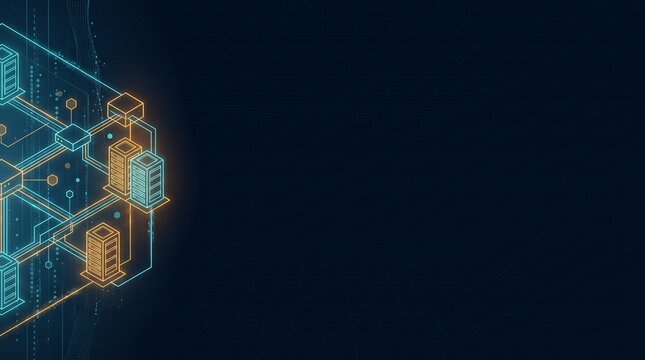 Minimalist Futuristic Edge Computing Background with Glowing Server Node Wireframe and Wide Copy Space