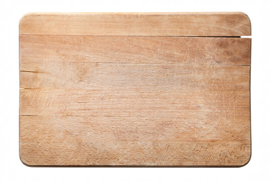 Top View of a Well Used Rectangular Wooden Chopping Board with Scratches