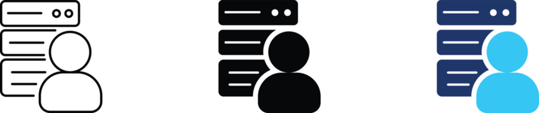 User data icon representing database server, account profile, user information and network storage. Symbol of cloud database, personal info, data management and hosting.