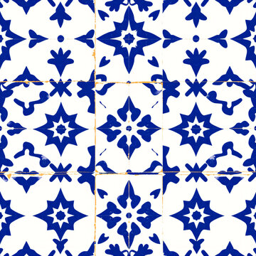 modern heritage abstract traditional ceramic tile patterns abstracted simplified minimal art print cobalt blue stark white
