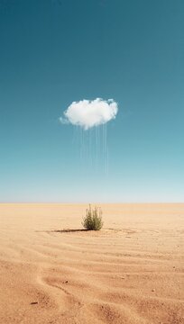 Generative AI depicts a lone cloud with rain falling over a desert landscape