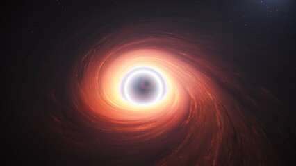 Sci-fi space galaxy, Swirling energy accretion disk surrounding Black hole. 3d rendering. © SohubProduction