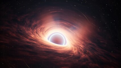 Astrophysics galaxy concepts, Realistic black hole event horizon with bright photon ring deep space galaxy. 3d rendering. © SohubProduction