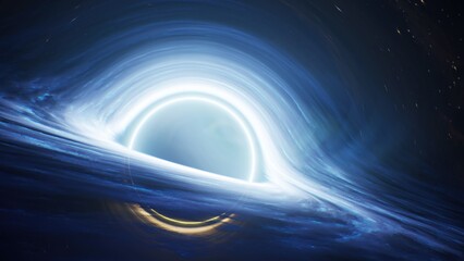 Deep space solar , glowing fiery accretion disk around supermassive black hole. 3d rendering. © SohubProduction