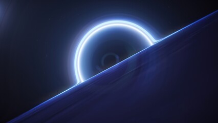 Space black hole, Blue glowing accretion disk in deep space background. 3d rendering. © SohubProduction