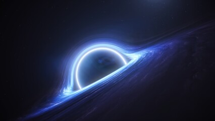 Deep space exploration, massive glowing blue black hole with event horizon in deep space. 3d render. © SohubProduction