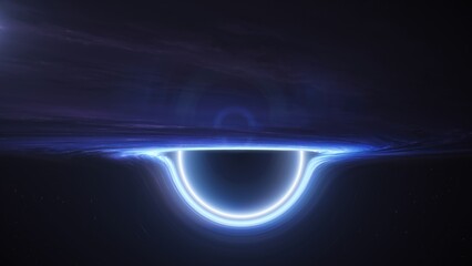 Sci-fi space background, Realistic blue hole bending light in deep galaxy background. 3D rendering. © SohubProduction
