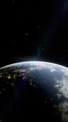 Cinematic Planet Globe Earth Horizon in Outer Galaxy Space. © SohubProduction