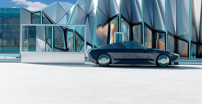 3d rendering electric vehicle charging at futuristic smart station