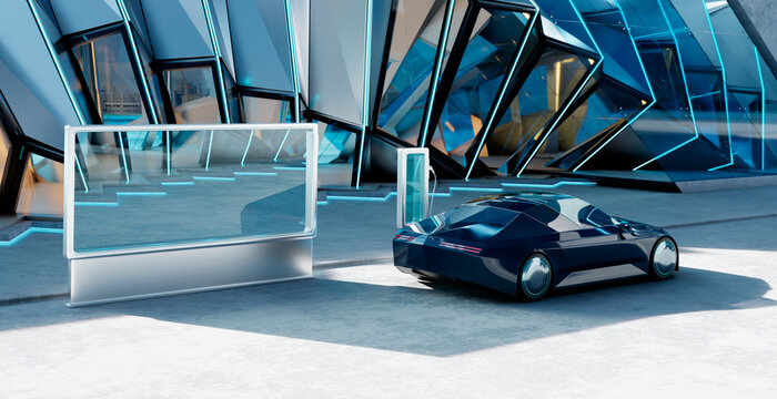3d rendering electric vehicle charging at futuristic smart station