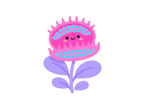 Cute pink venus flytrap character with a friendly smile