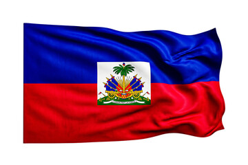 Naklejka premium Haiti flag waving over transparent background isolated realistic fabric texture national.