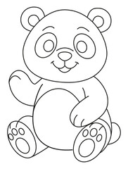 Fototapeta premium Dibujo animado de un oso esponjoso, ilustración lineal dibujada a mano, página para colorear para niños