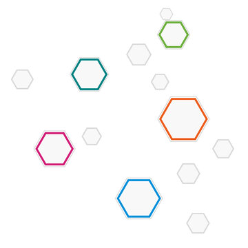 Hexagonal Network Connection with Data Nodes on Transparent Background