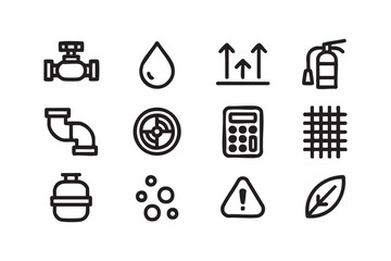 Fototapeta premium Water Plumbing and Safety Line Icons for Construction, Facility Management, Maintenance and Engineering