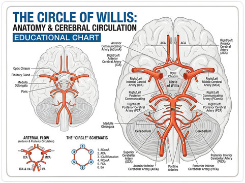 Circle of willis cerebral circulation anatomy diagram isolated on white background