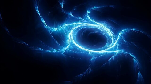 Glowing blue energy vortex with swirling lightning effects on a dark background. Generated AI