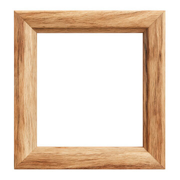 Square wooden picture frame with a rustic texture isolated on transparent background