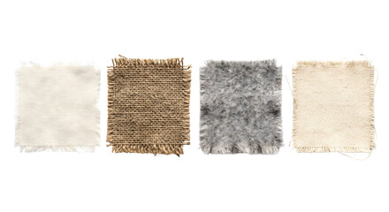 Set of square textured fabric swatches with frayed borders © Pimpun