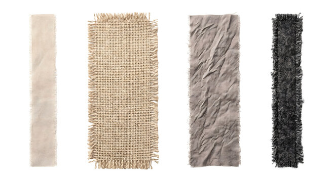 Vertical strips of frayed burlap and woven fabric textures