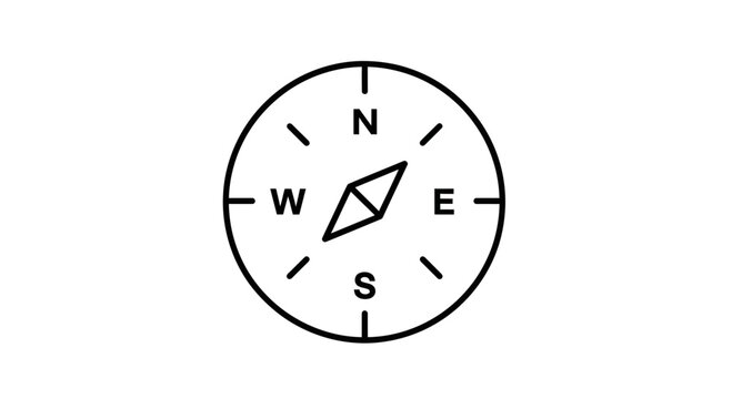 Minimalist black and white compass icon, simple design for navigation and direction