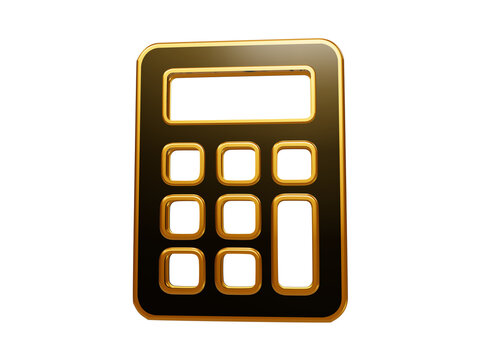 Elegant golden calculator icon with dark interior buttons isolated for financial and accounting software apps.