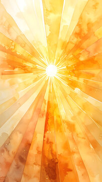 Tall watercolor sunburst wash fading to pale straw creating warm luminous radial gradient generative AI