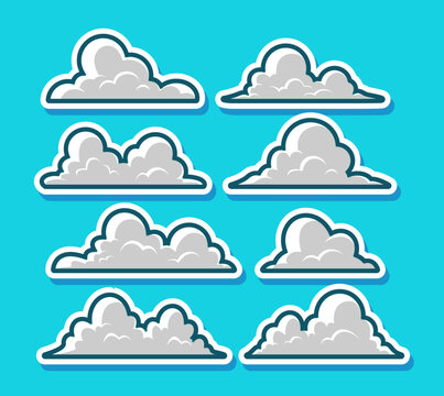 Set of Clouds with Blue Background