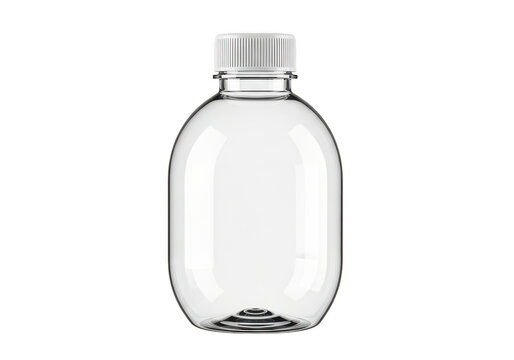 Small clear empty plastic bottle with a white cap isolated on transparent background