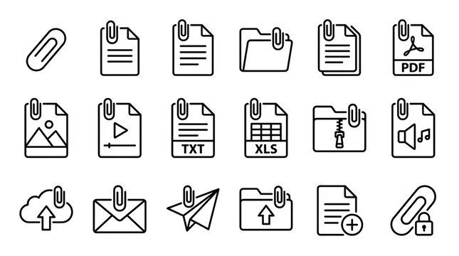 Modern Document and Digital Communication Icons Set.