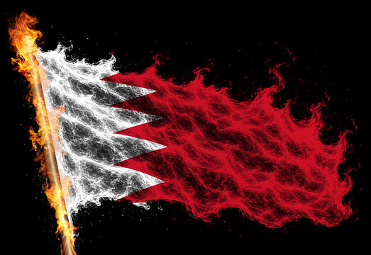 3D illustration. Flag of Bahrain on a flame.