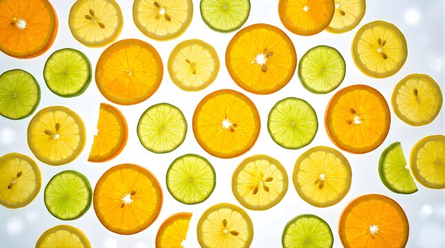 Fresh citrus slices pattern with orange lemon and lime on white background