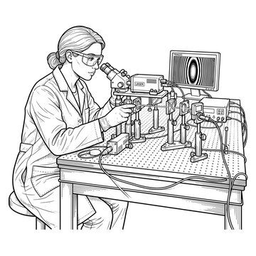 Researcher using laser interferometer for precision optical measurement in science blog and website