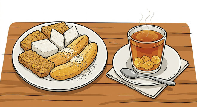 Jadah Tempe, Pisang Rebus, dan Teh Gula Batu