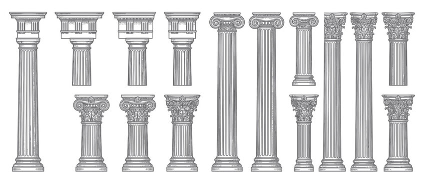 Collection of Ancient Architectural Columns Isolated