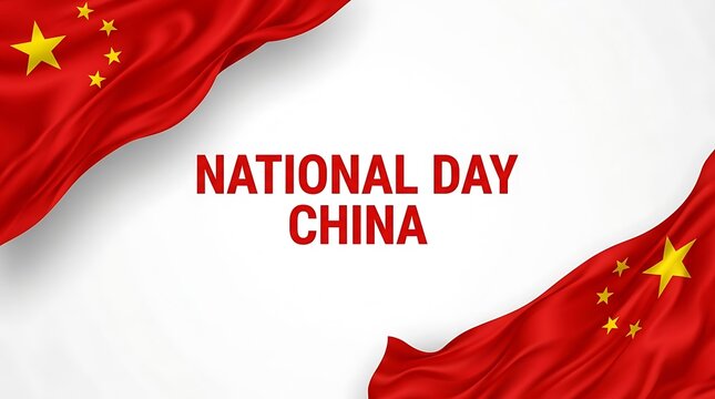 National day china greeting background with flowing red flags and gold stars