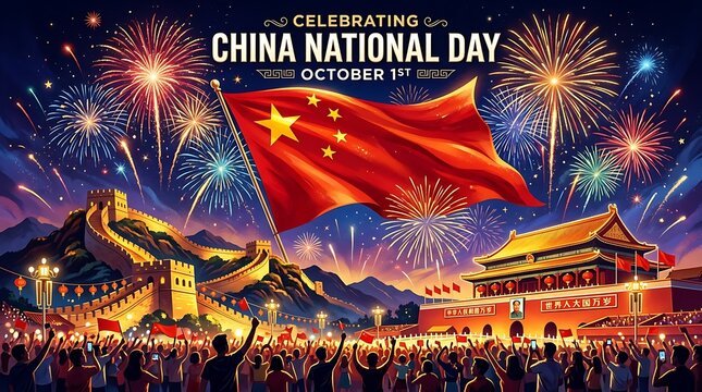 Fireworks celebration over the great wall of china and traditional architecture