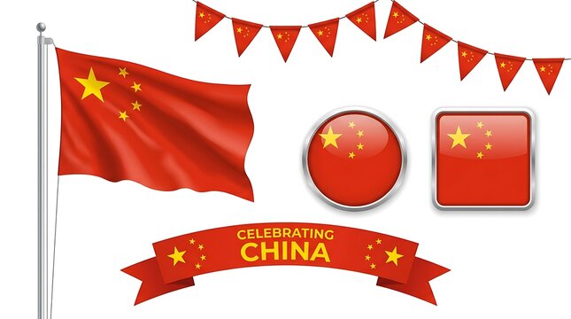 China national day celebration design elements with flag and buntings
