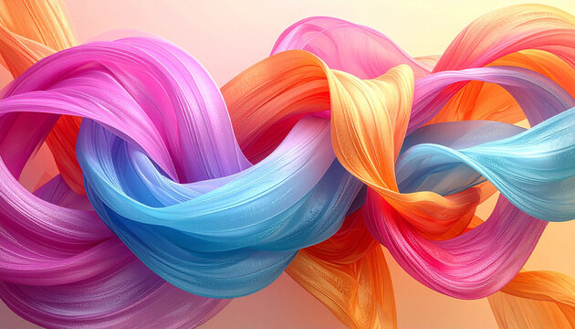 Colourful ribbons flowing right and knotting into dense tangle before continuing thin and weak generative AI