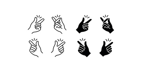 Fototapeta premium Finger snapping hand gesture icons collection featuring multiple angles for casual clicking and easy rhythmic movement.