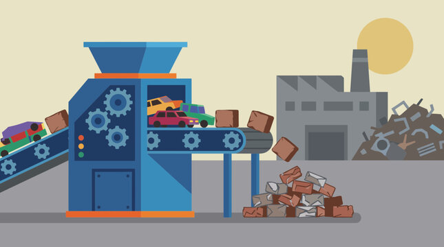 Metal Recycling Plant Crushing Scrap Cars