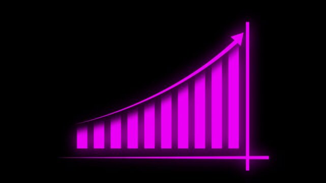 Neon pink growing bar graph animation: financial success and business growth concept finance