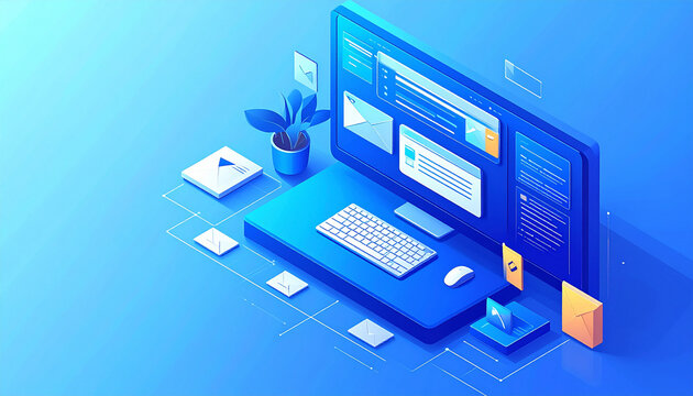 Support tickets flowing into helpdesk dashboard in friendly isometric ticketing system illustration generative AI