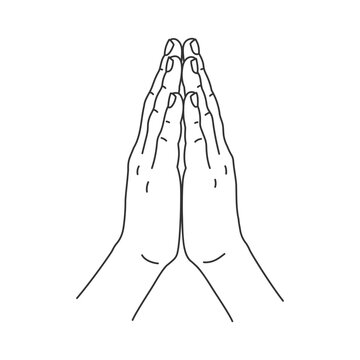 Praying hands vector line art illustration