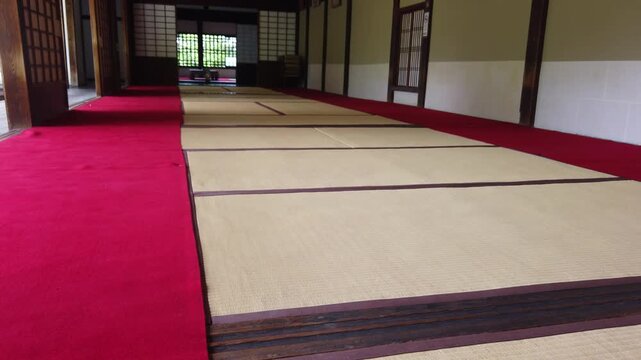 Low Angle Traditional Japanese Tatami Room Interior Shoji Screen Doors Japan, House