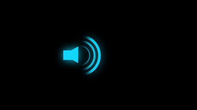 Glowing blue speaker animation with pulsing sound waves on black background, audio volume music