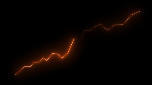 Red color neon Business chart icon isolated .Business growth neon line graph animation with rising pink glowing ch .4k animation videoart on black background.