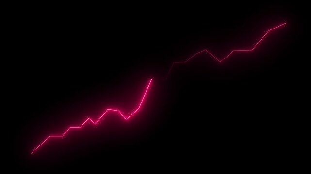 Red color neon Business chart icon isolated .Business growth neon line graph animation with rising pink glowing ch .4k animation videoart on black background.